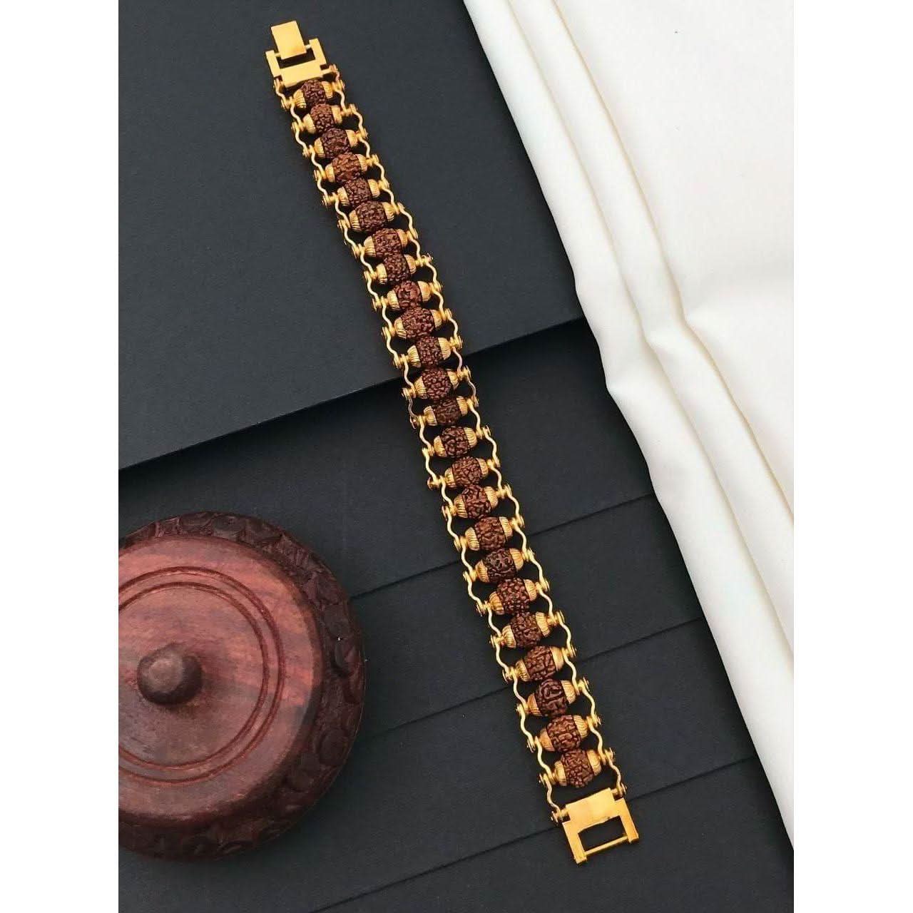 Genuine Paanch Mukhi Modern Rudraksha Bracelet With Gold Plating. - superseekers.in