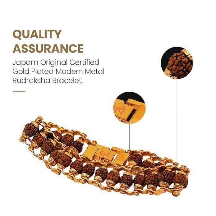 Genuine Paanch Mukhi Modern Rudraksha Bracelet With Gold Plating. - superseekers.in