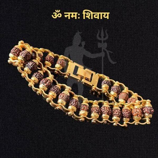 Genuine Paanch Mukhi Modern Rudraksha Bracelet With Gold Plating. - superseekers.in